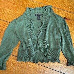 INC International Concepts Sage Green Ruffle-Front Bolero Cropped Cardigan
